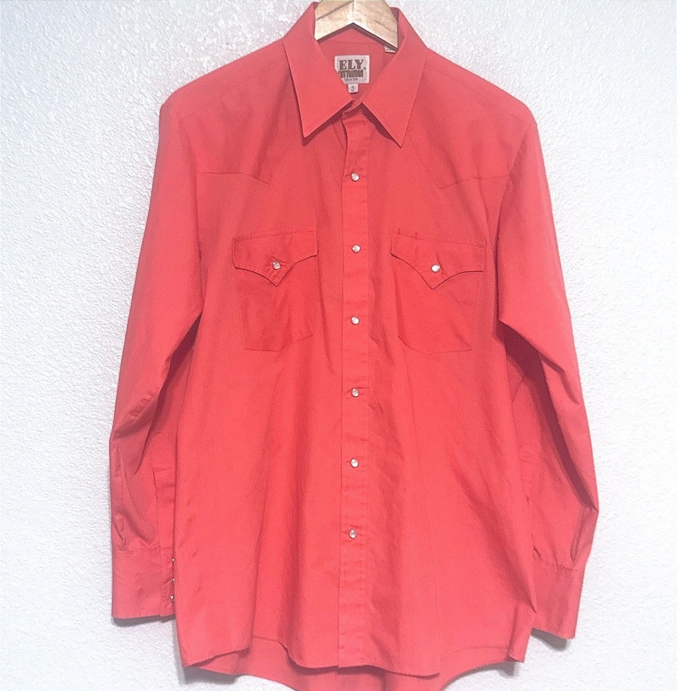 VTG Ely Cattleman Coral Pink Western Snap Down Shirt Women Long Sleeve SZ 16 34
